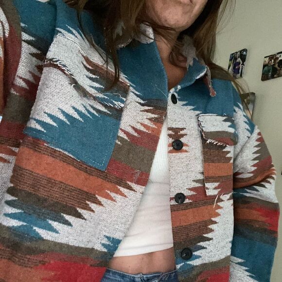 Distressed Aztec Shacket  - Picture 7 of 9